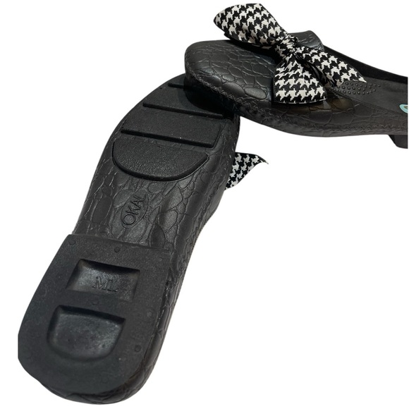 OKABASHI BLACK SLIDE SANDALS WITH CHECKERED BOW SZ ML - Picture 5 of 10